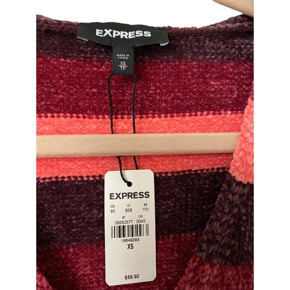 Express XS Chenille Velvet Stripe Sweater Pink White NEW w TAGS - Picture 3 of 3